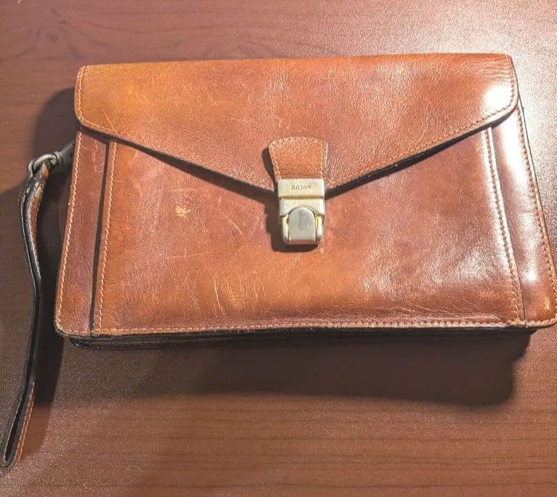 BALLY Leather Clutch Bag Brown Classic Design, Vintage, Durable, 16x24cm