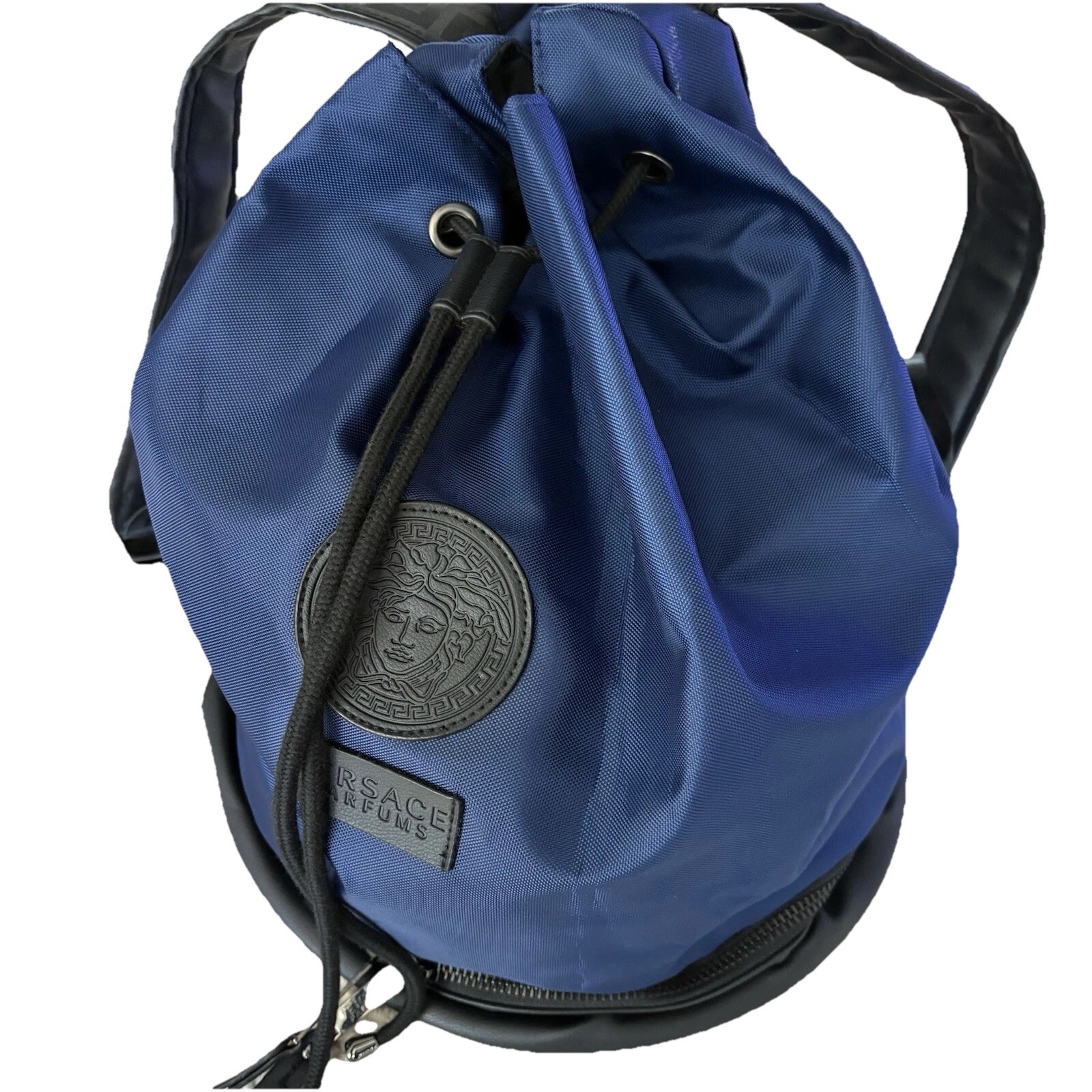 Versace Parfums Draw-string Large Navy Blue With Black Backpack Medusa Logo