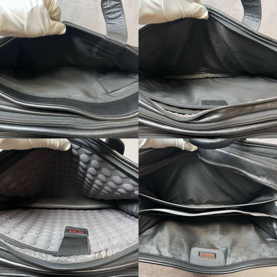 TUMI 96141D4 Black Leather Expandable 2 Way Briefcase Business Bag 40cm