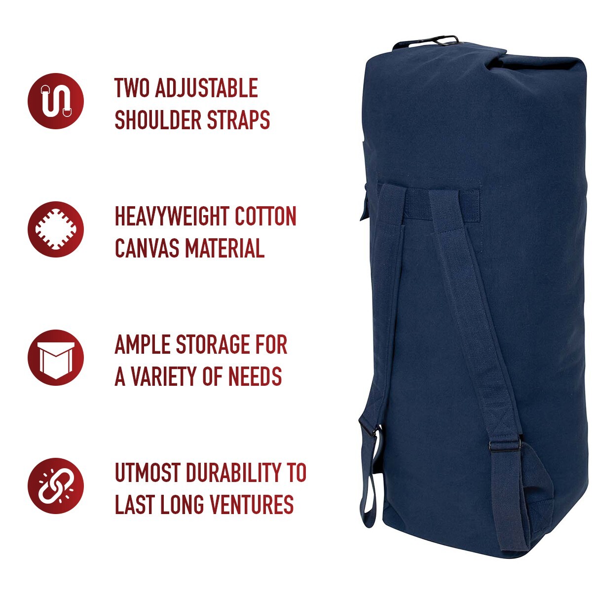 GI Style Heavyweight Canvas Top Load Duffle Bag Navy Blue 22″x38″