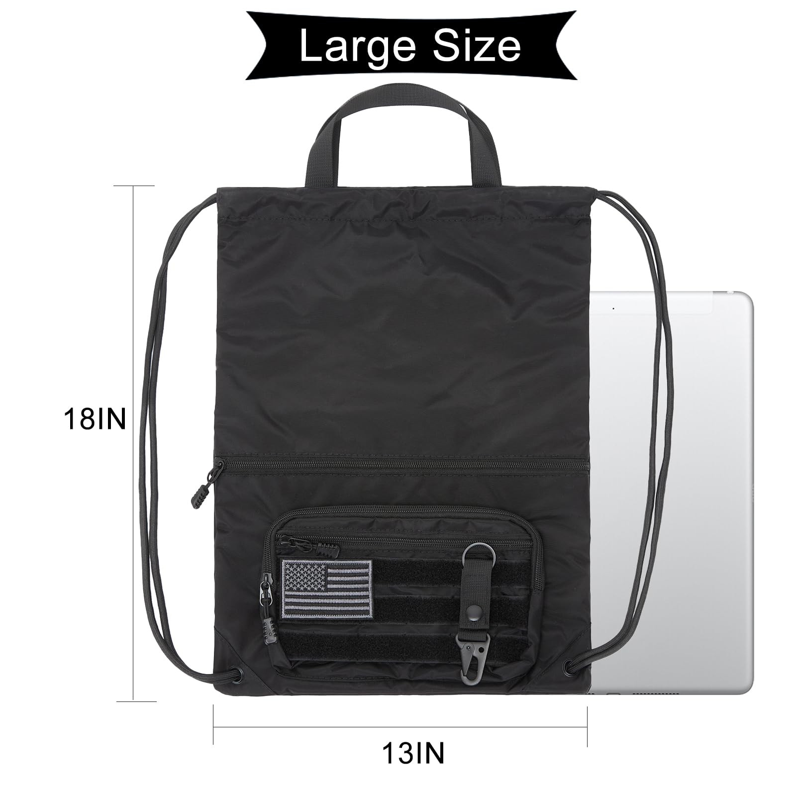Drawstring Backpack Tactical String Bag with Zipper Pockets Waterproof Cinch …