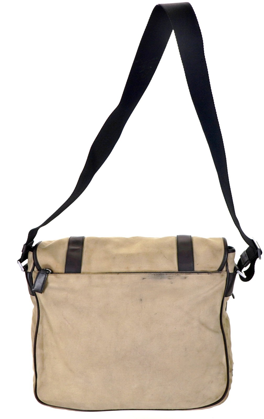 Vintage PRADA Beige Brown Canvas Leather Messenger Crossbody Bag Italy