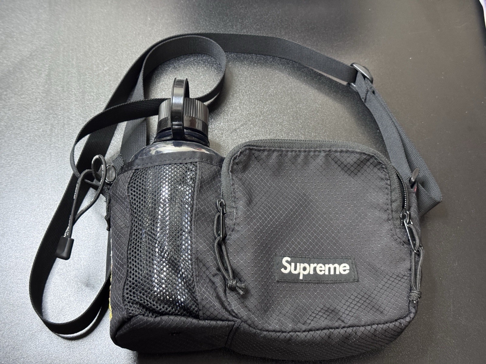 Supreme Side Bag Black SS22Cordura Shoulder Bag with NalgeneWater Bottle