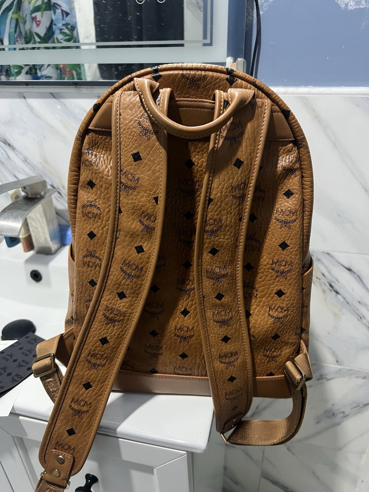 MCM Backpack Medium VISETOS COGNAC 100% Authentic W/RECEIPT