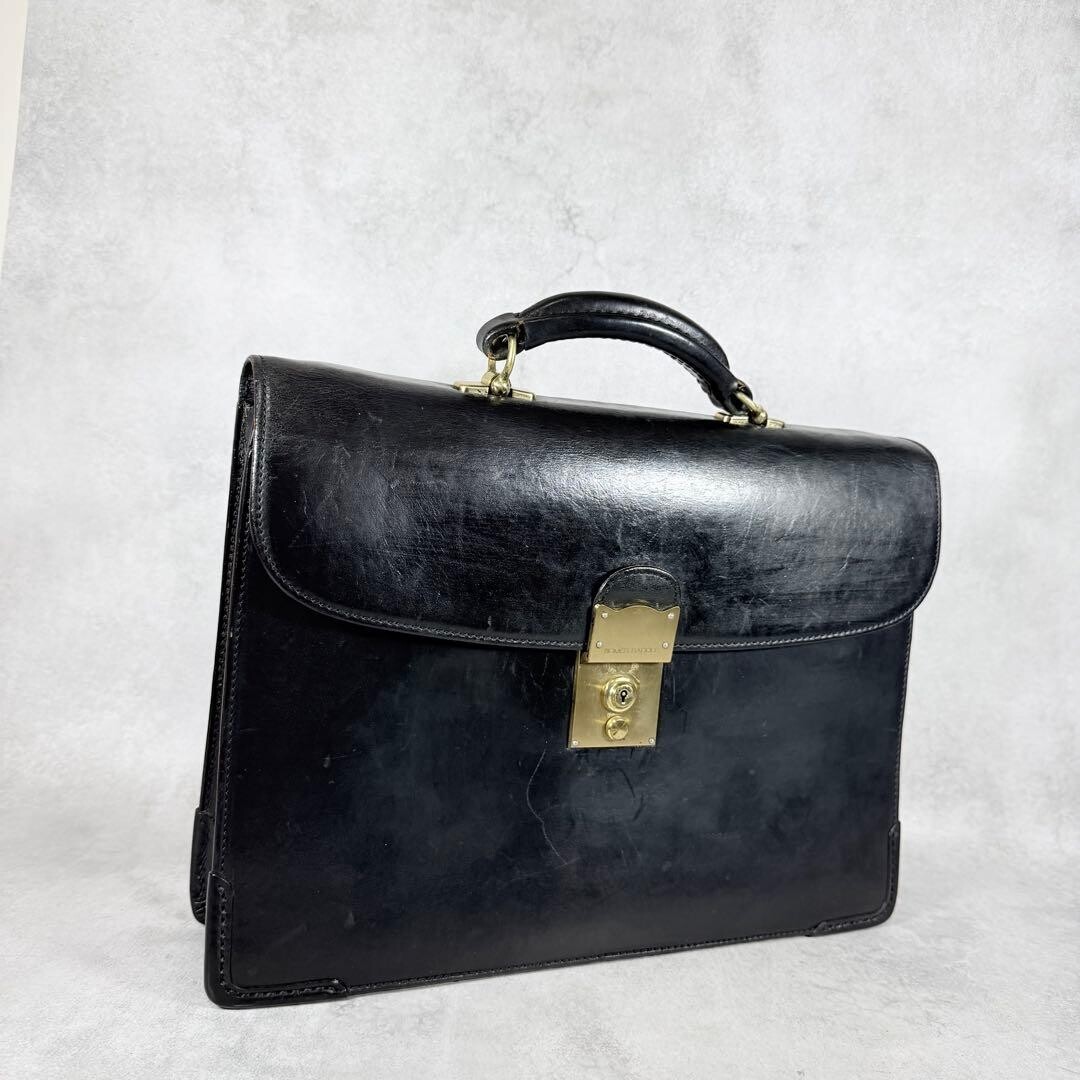 SOMES SADDLE Black Leather Business Briefcase Flap Lock with Key Authentic