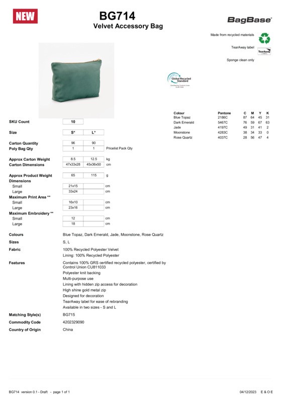 Bagbase Velvet accessory bag