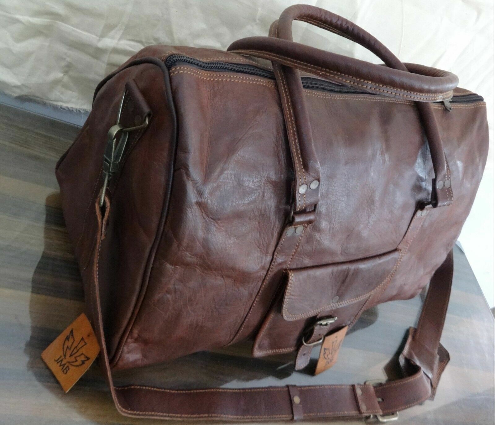 Leather Bag Triangle Duffle Travel gym weekend overnight Men’s genuine Leather