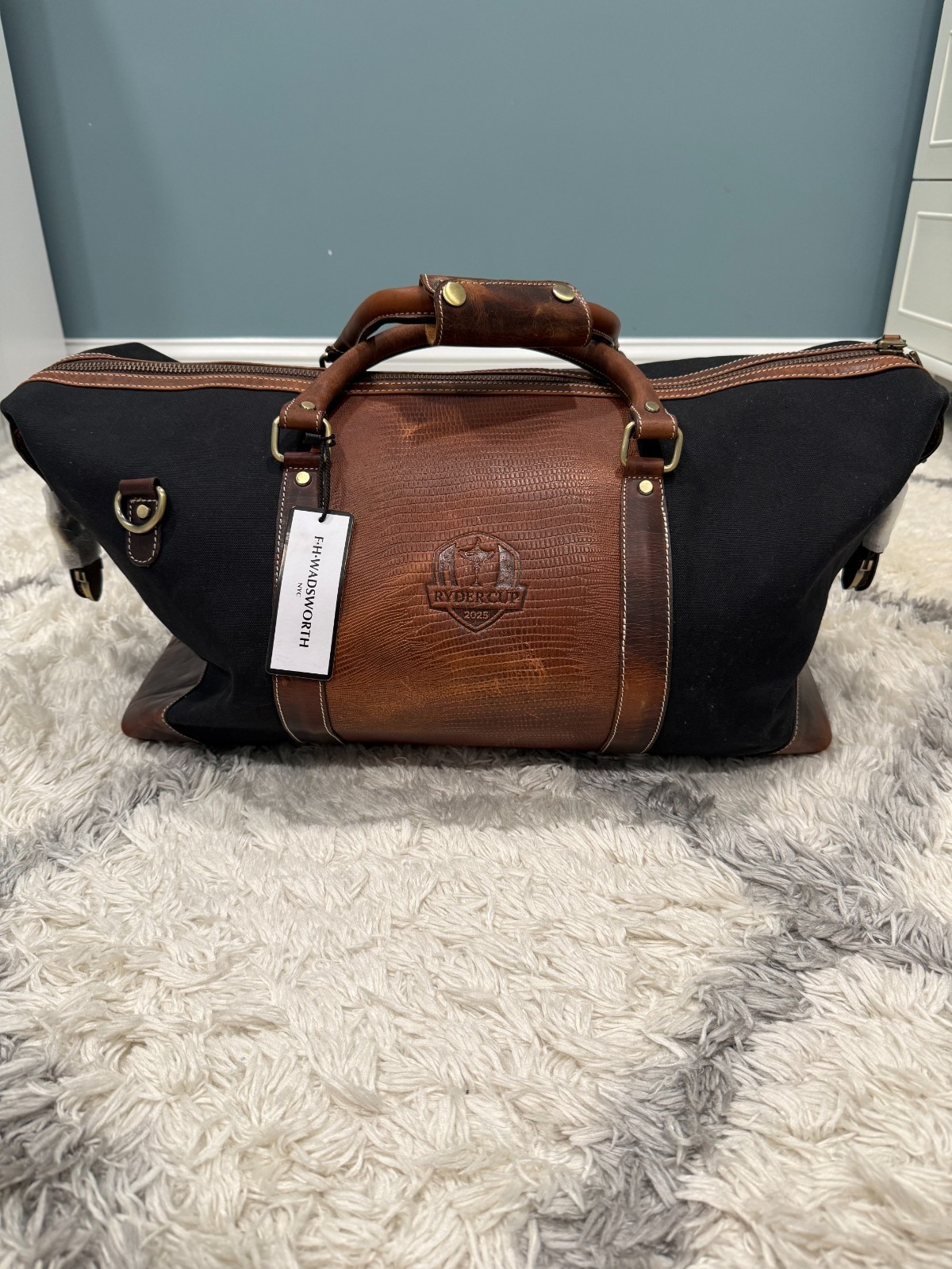 Ryder Cup 2025 F.H. Wadsworth Black Suede Leather Duffle Bag