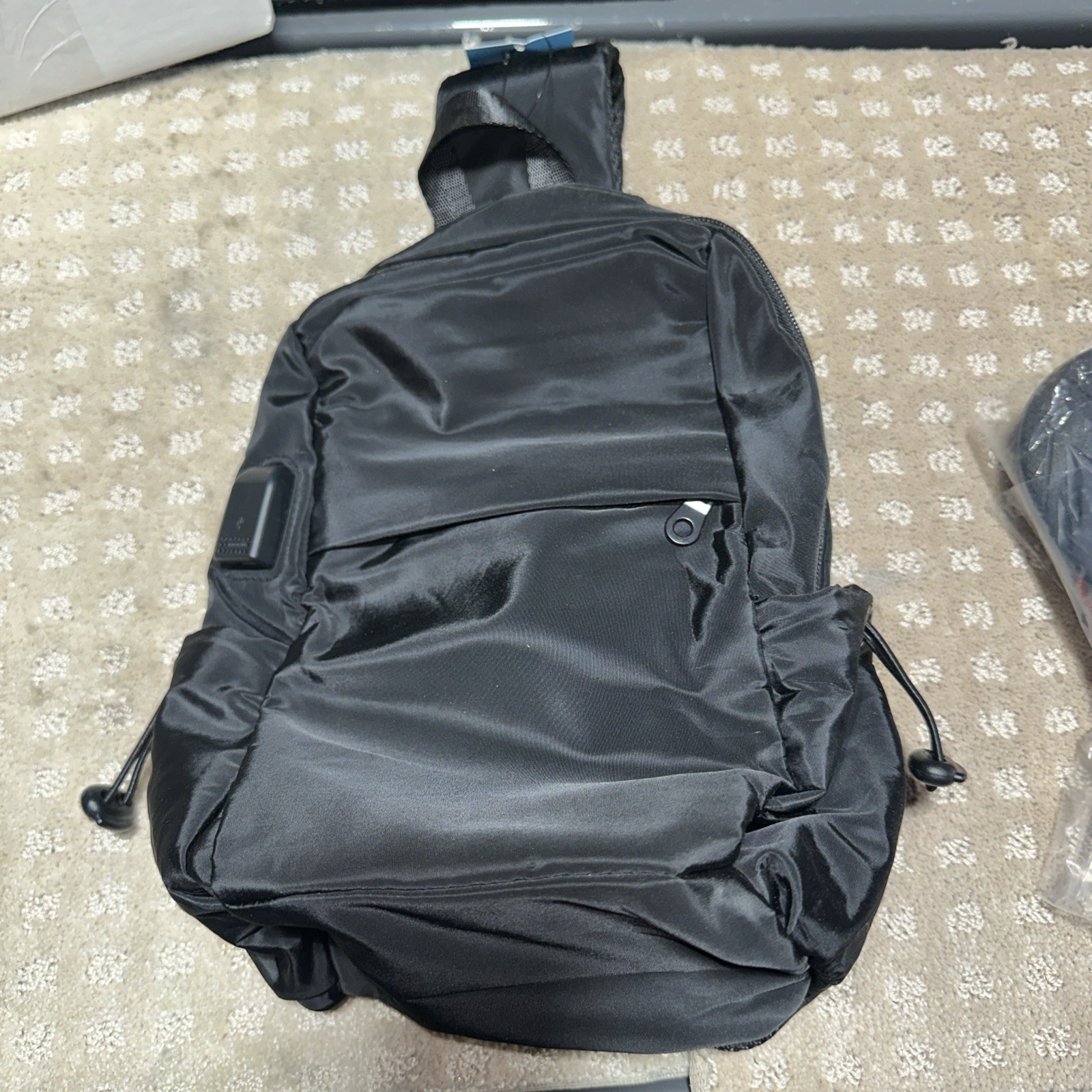 Black Nylon Backpack/Crossbody Bag, With Charging Cable, Lightweight, NWT!!!