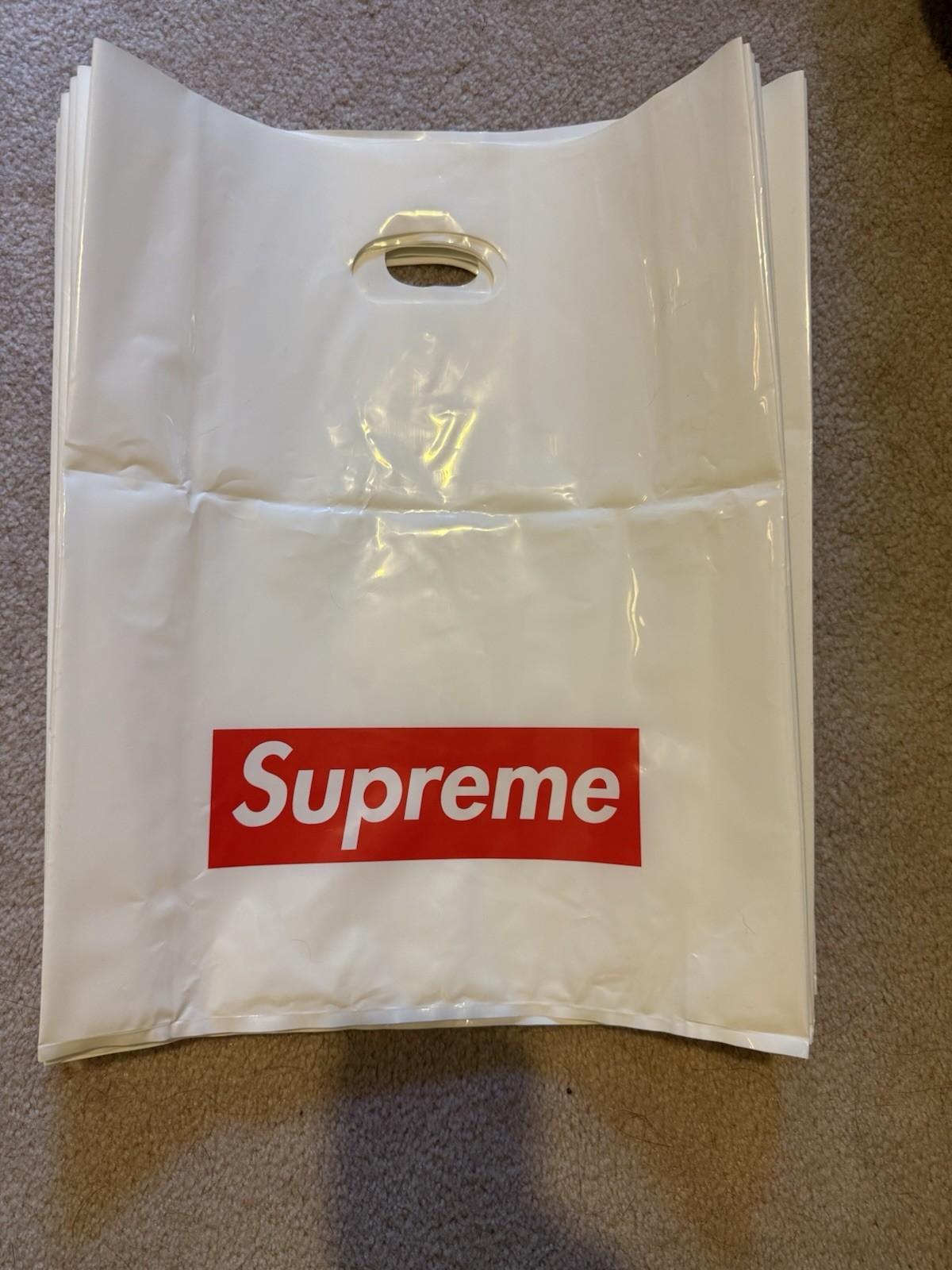 13 Original Supreme Red Box Logo Shopping Bag White, 12 Med 1 Large + 5 Stickers