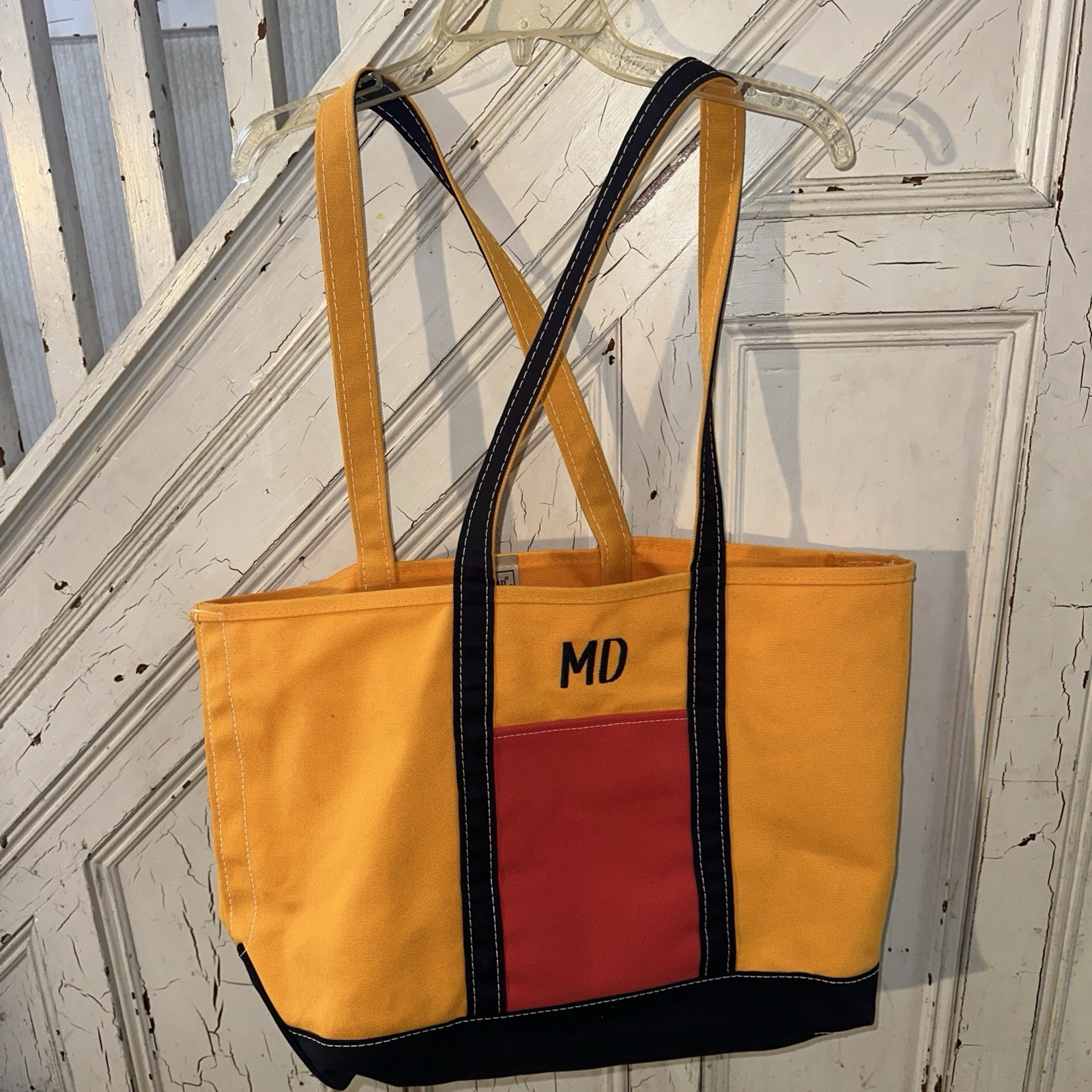 Vintage LL Bean Boat & Tote Bag Orange Red Canvas Bag 90s Made In USA Colorful