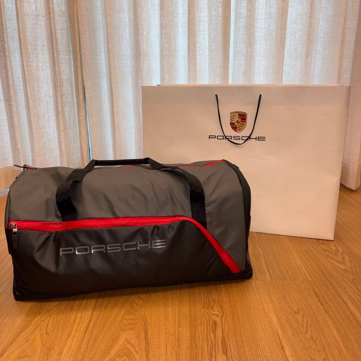 Porsche Design Boston Bag Duffle Large Gray Red Travel Shoe Pocket Rare JP