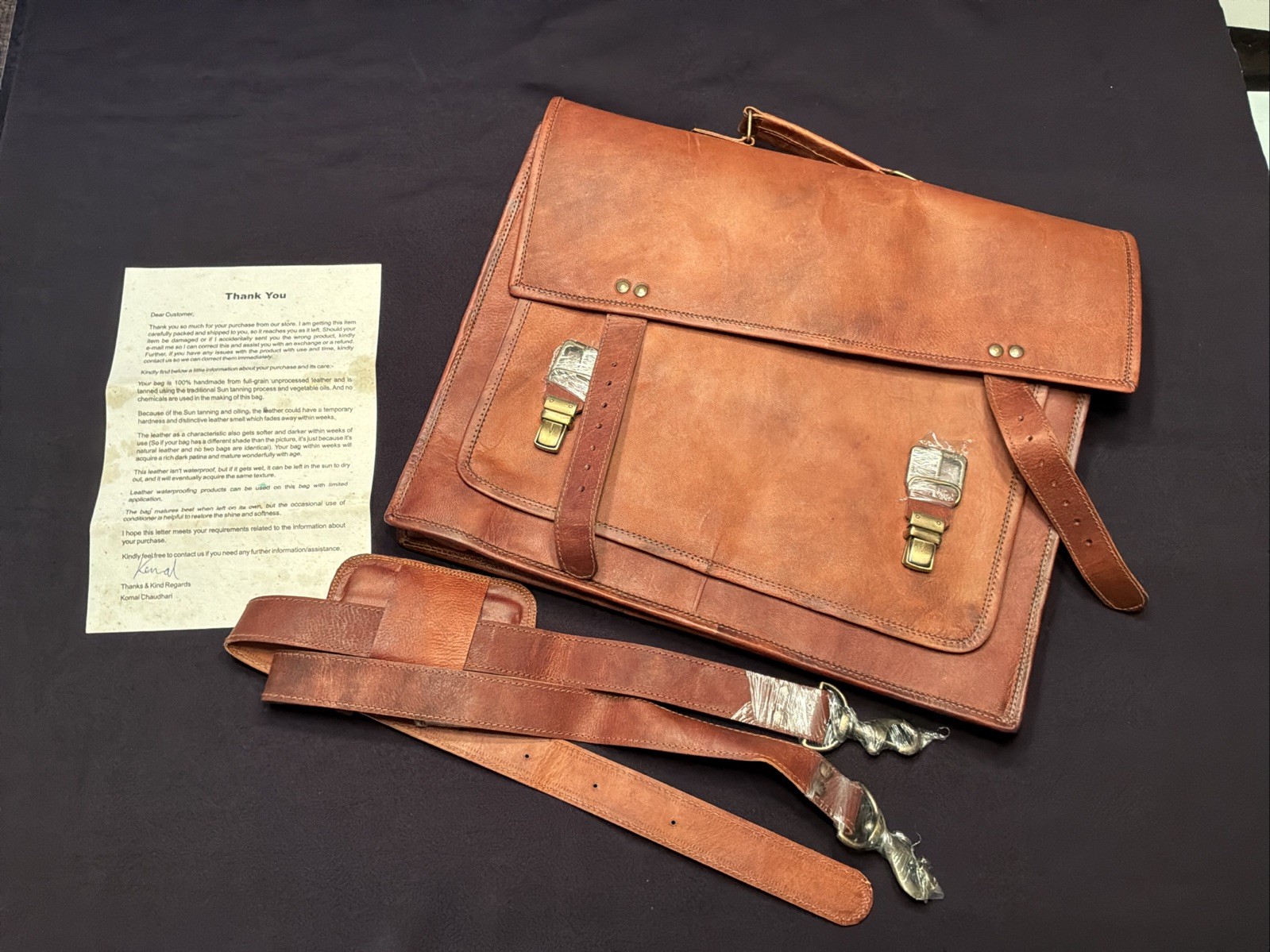 Komal’s Passion Leather Briefcase Brown Satchel Crossbody Messenger Bag GIFT IT!