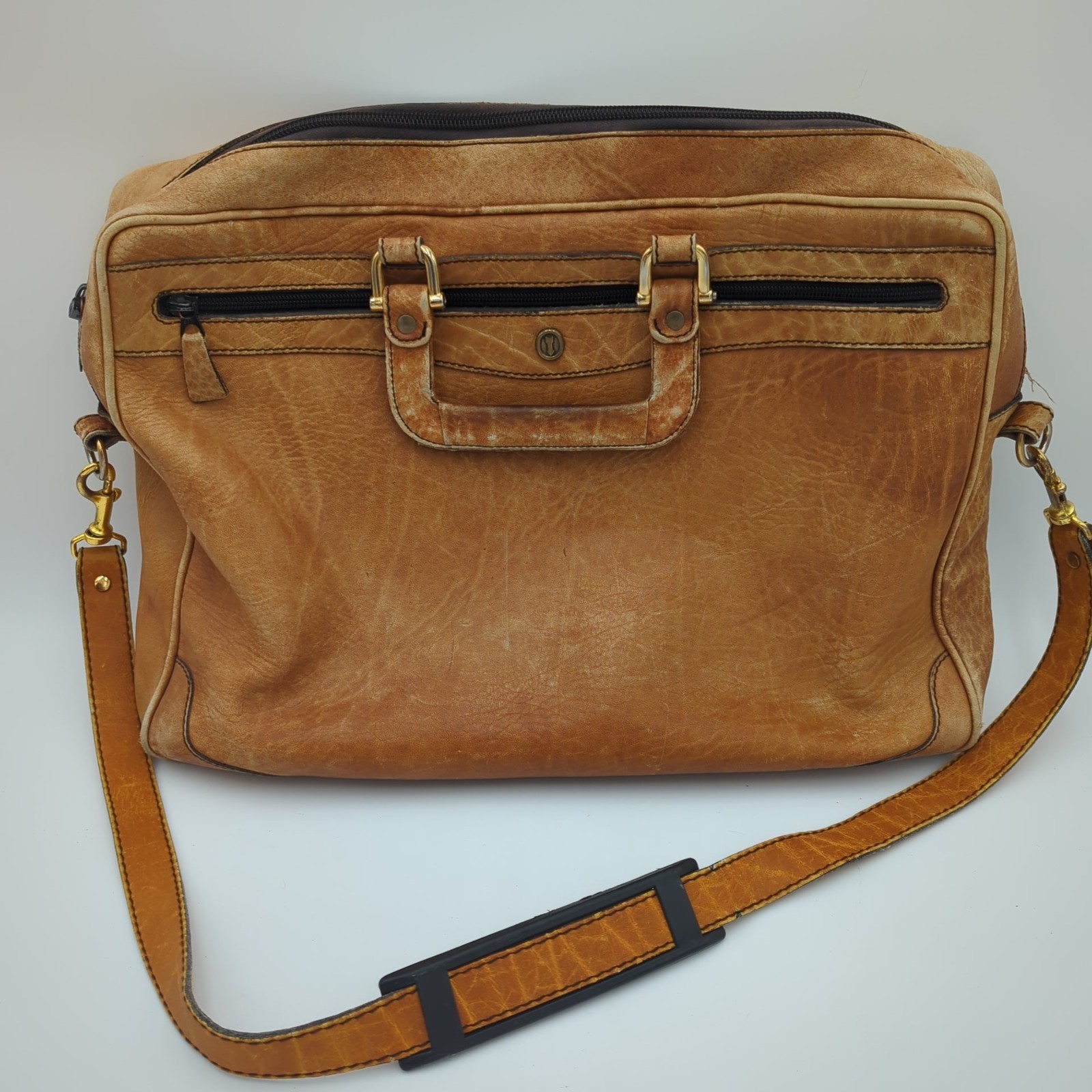 Vintage Gold Pfeil Caracciola Leather Portfolio Satchel Bag Caramel Brown No Key