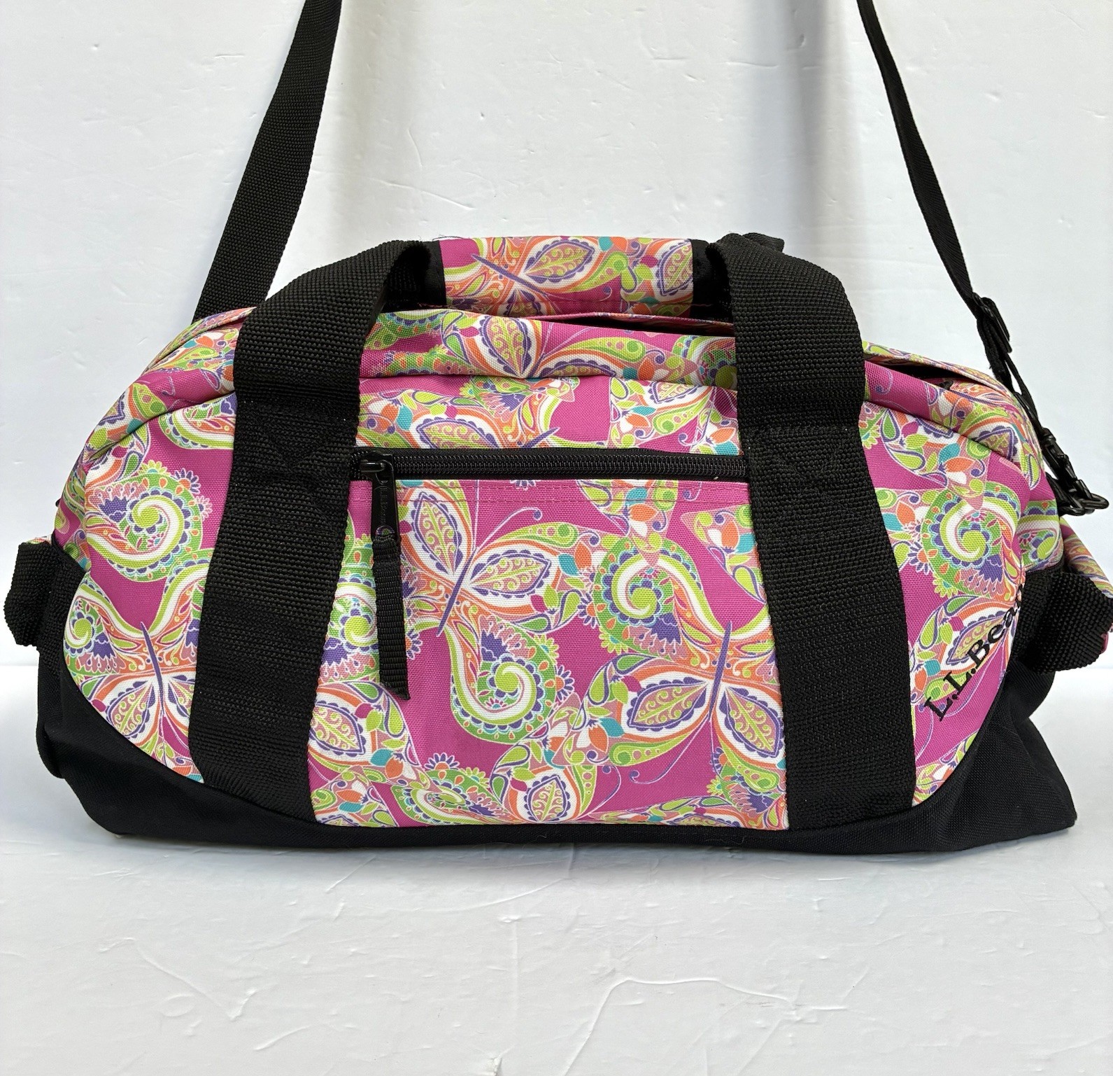 LL Bean Adventure Duffle Bag Small Paisley Butterfly Pink Carry On Tote Gym EUC