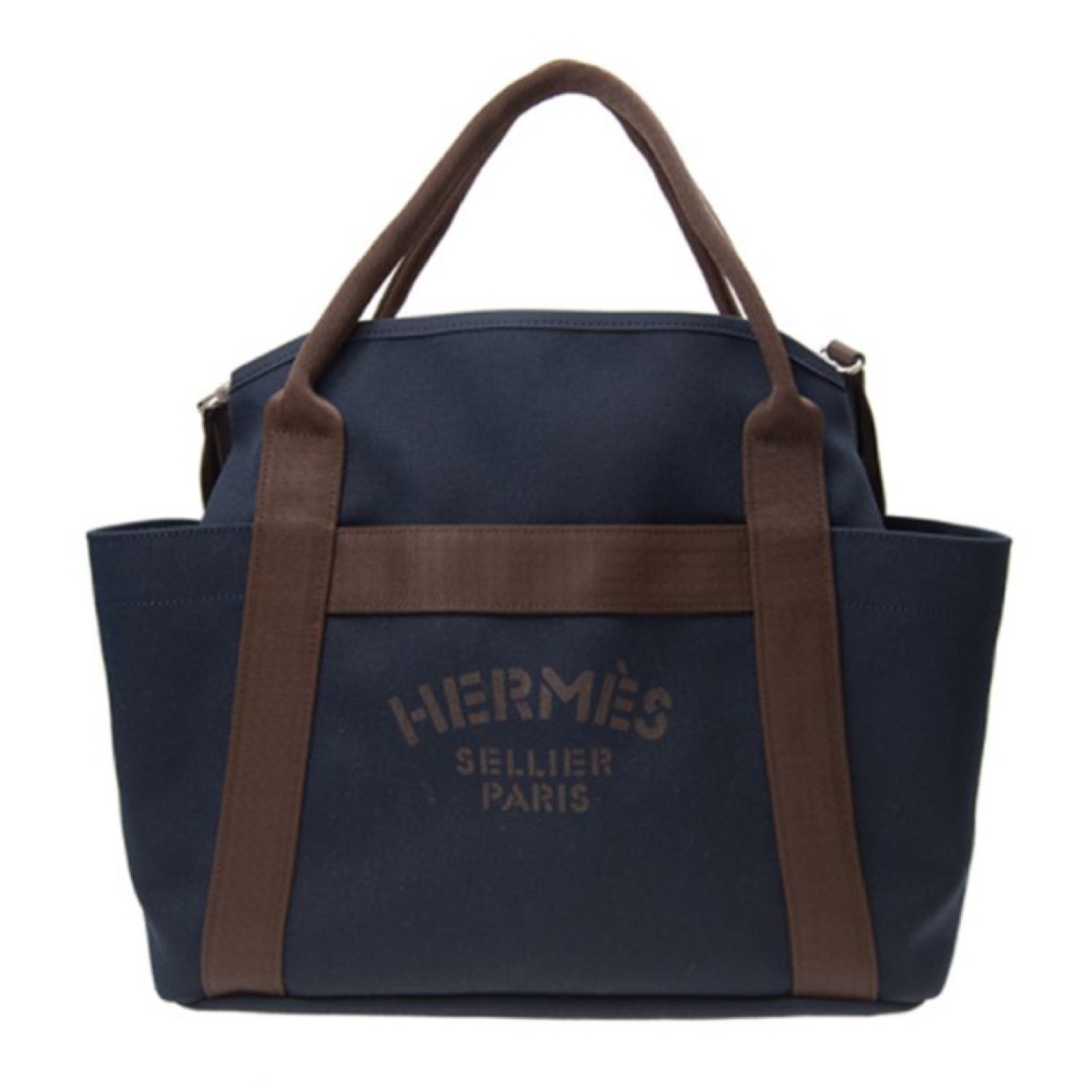 Hermes Pre-Owned Authentic Groom Bag Blue Canvas Crossbody Bag 39x32x16cm