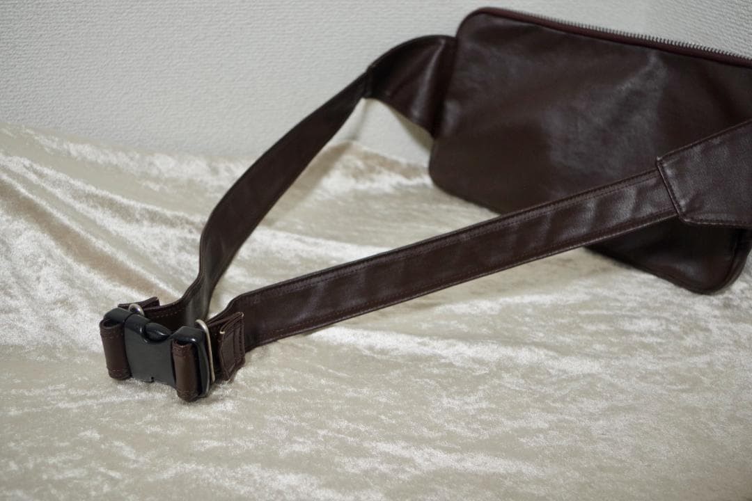 Authentic Yoshida Kaban PORTER Brown Leather Body Waist Bag 18cm x 29cm SizeYo
