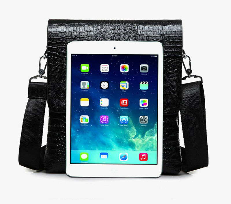 Men Leather Black Crocodile Sling Shoulder Bag Crossbody Bag 10″ Messenger Bag B