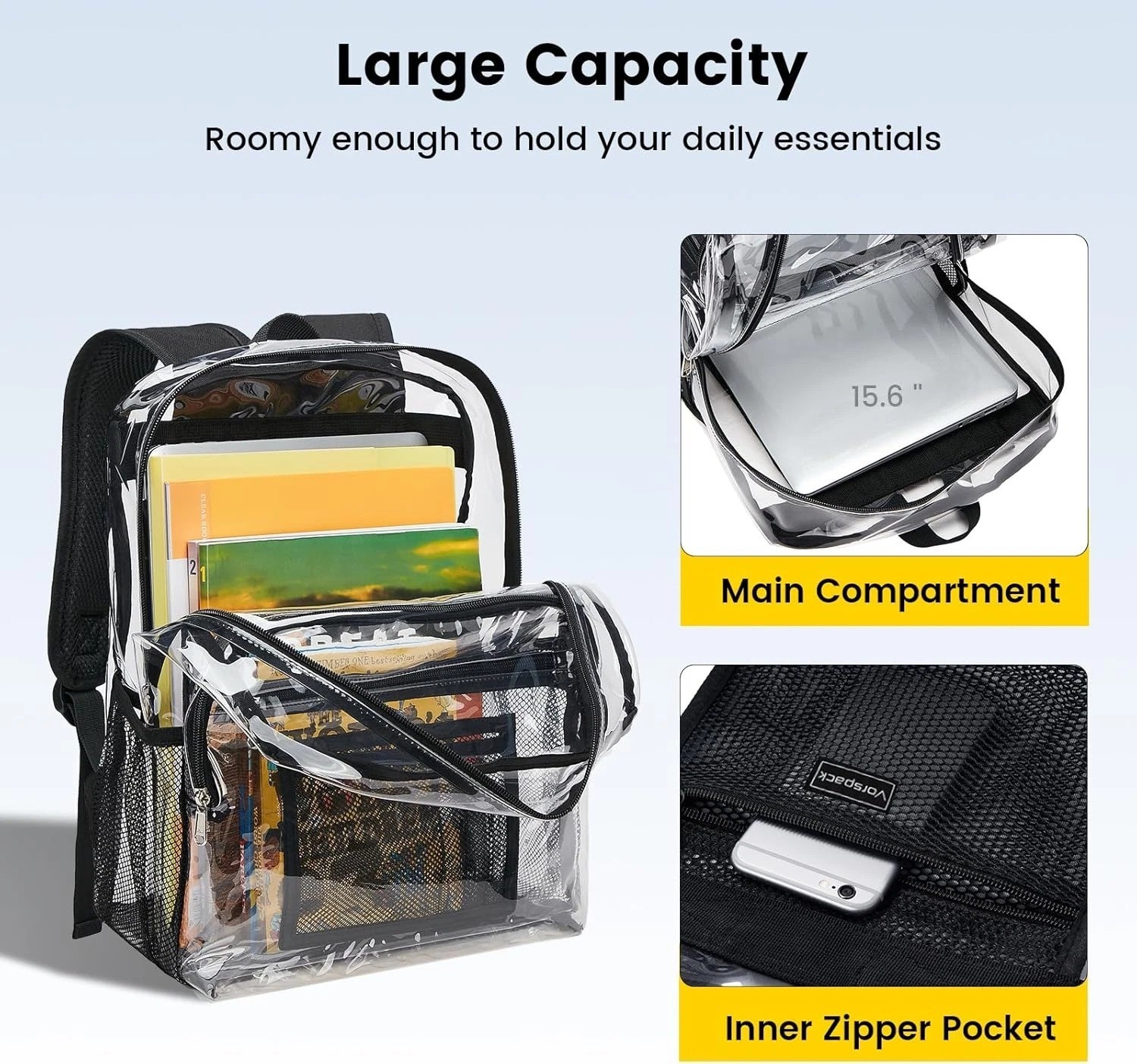 Clear Backpack Heavy Duty – Clear Bookbag Large See Through Backpack Plastic Tra