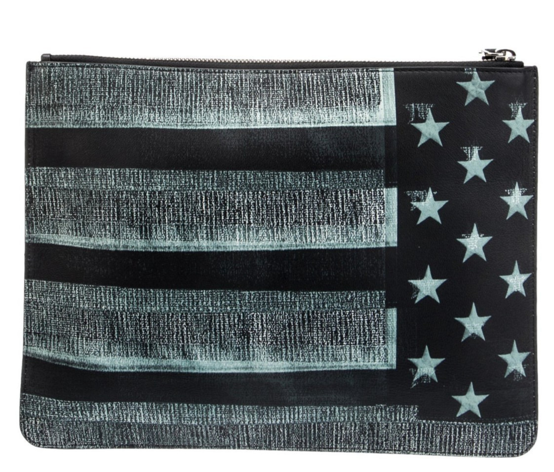 $776 GIVENCHY Large Leather Monotone + Color Flag Pouch (11.75″ x 8.75″) NEW