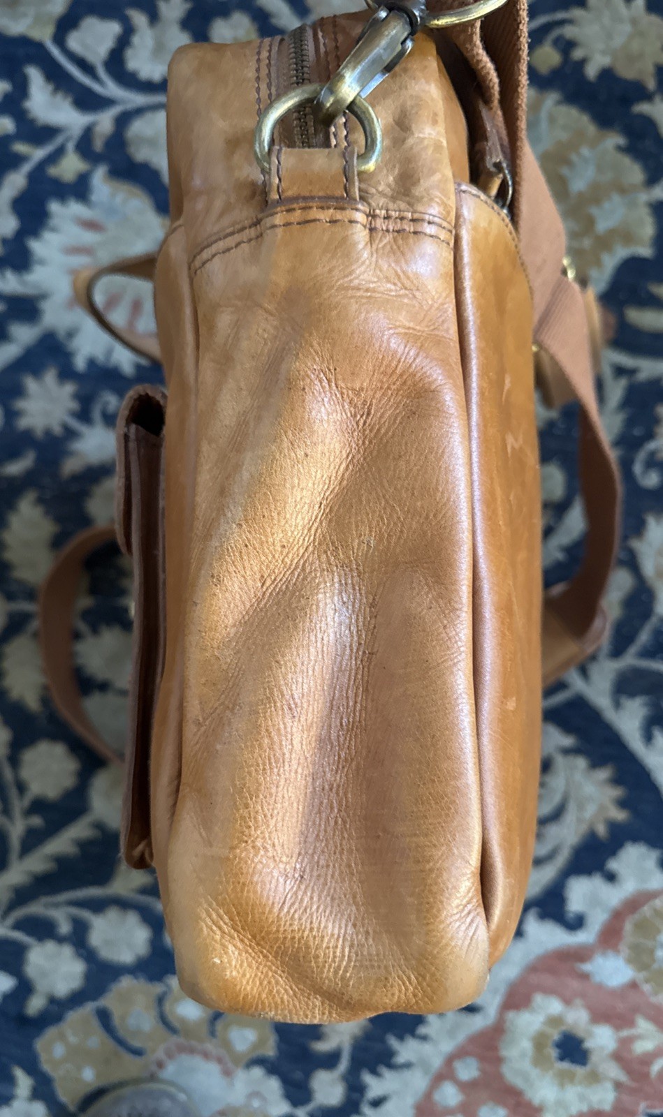 Rawlings Rugged Briefcase Large Distressed Leather Vintage Tan Heritage Stripe