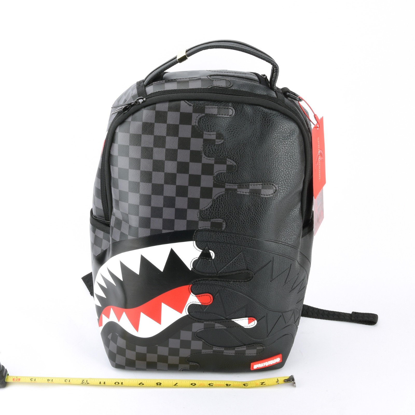 Sprayground Speed Shark Side Leather Bag Backpack Unisex Black Gray Plaid