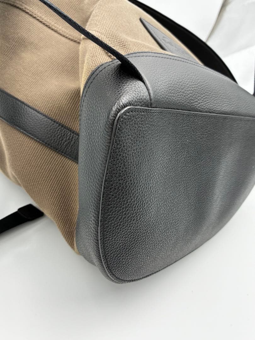 COACH Canvas Backpack Khaki Black Leather W30×H39×D15cm 11.8×15.4×5.9in