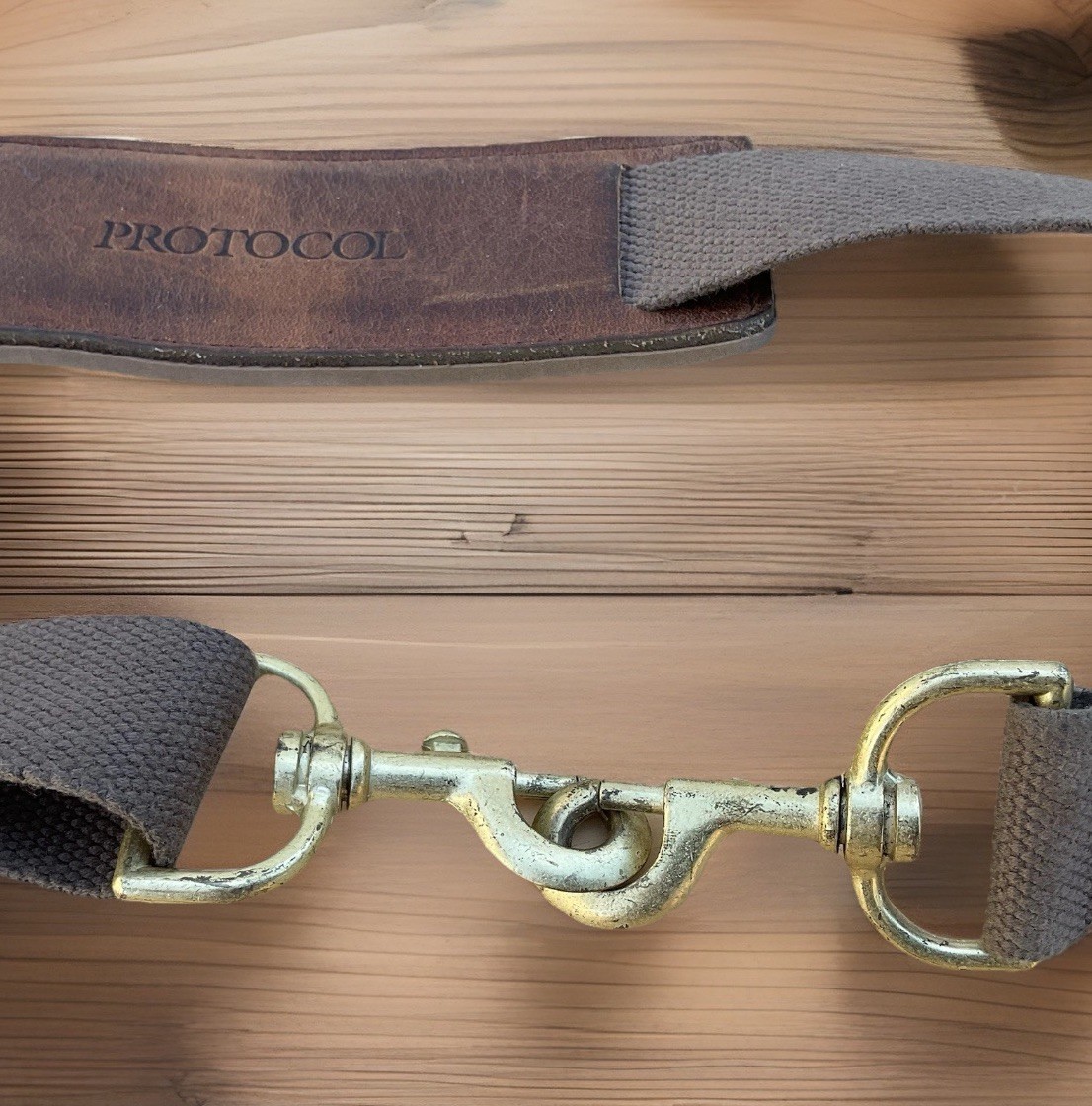 PROTOCOL Brown Leather / Canvas Padded Shoulder Pad Adjustable Bag Strap 39X52
