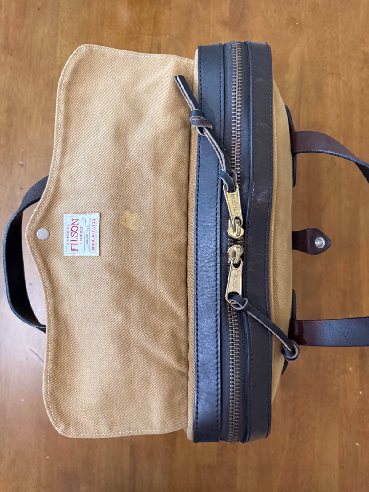 Filson Original 256 Briefcase Tan Twill Leather Made USA Laptop Bag No Strap