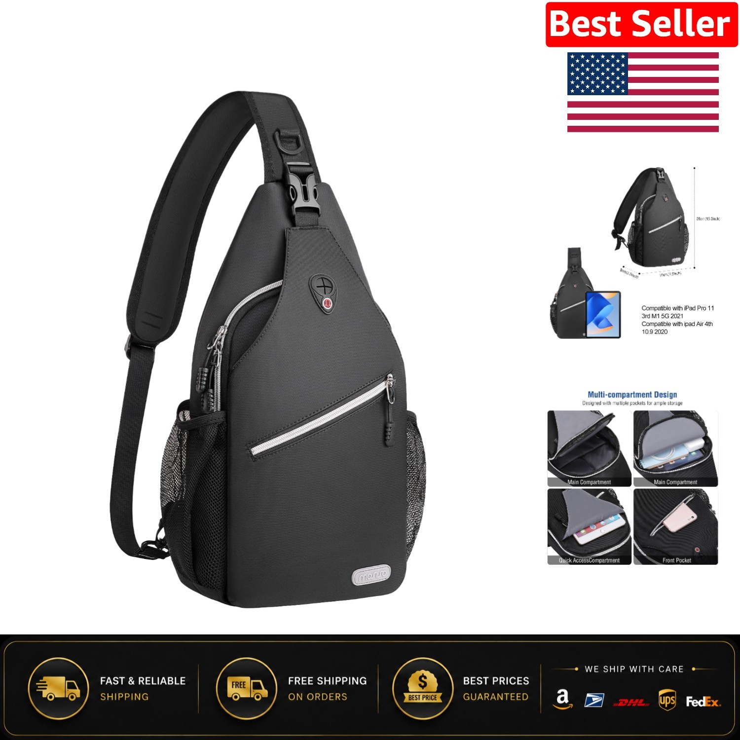 Lightweight Black Sling Backpack for Men – Ideal for Hiking and Casual Travel
