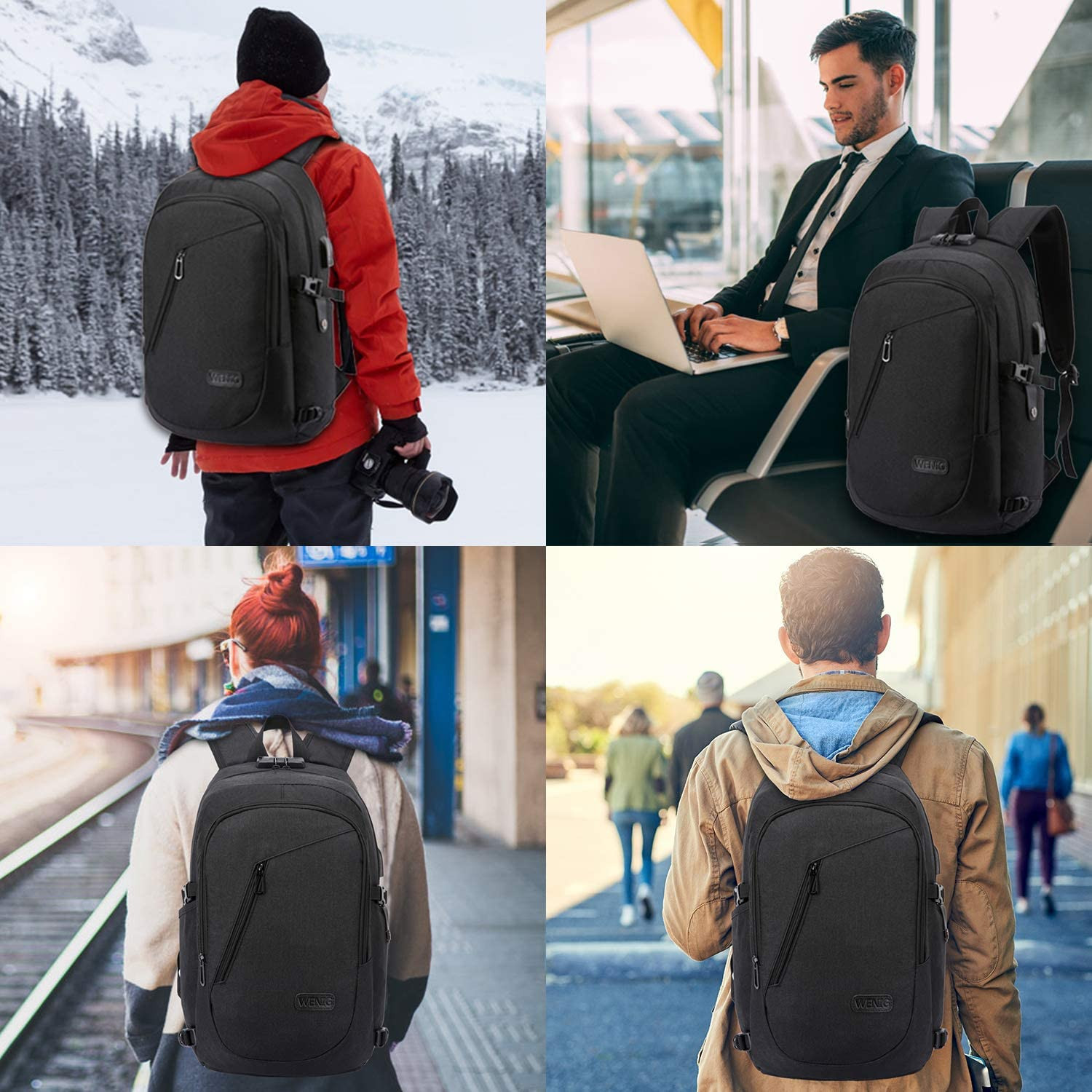 Anti-Theft Travel Laptop Backpack with USB Charging Port Lock,Water Resistant Sl