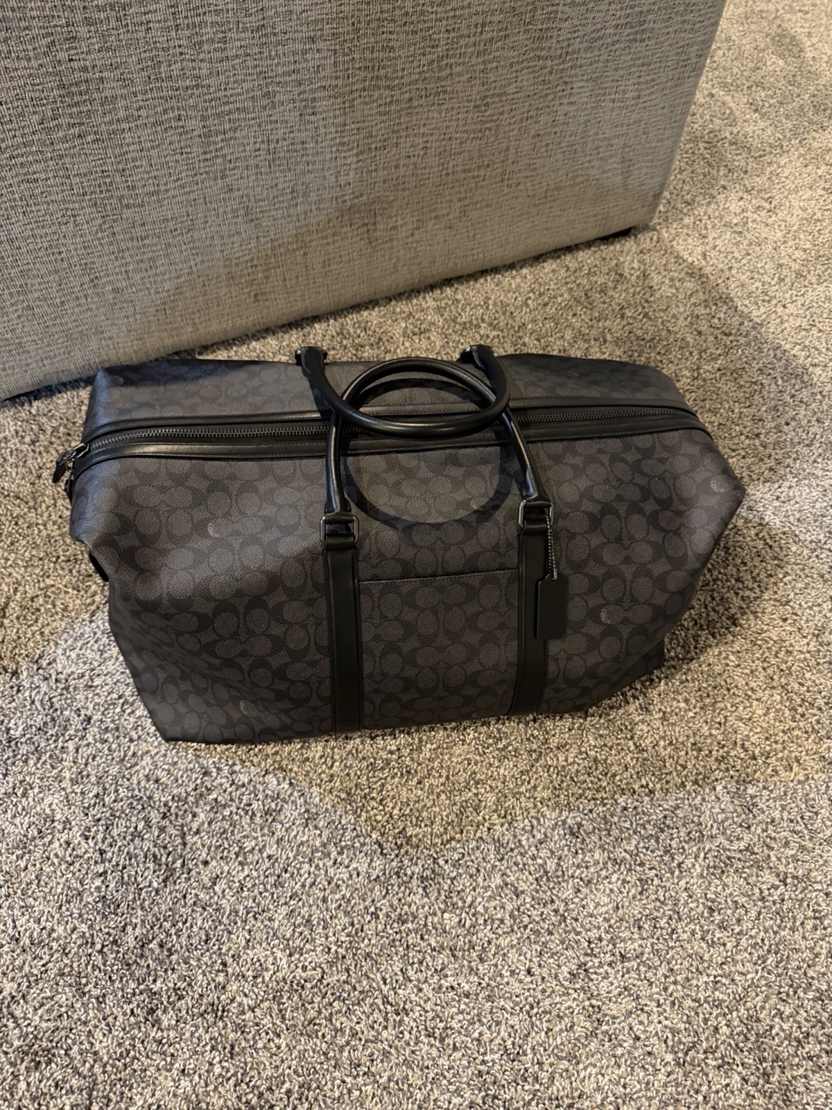 COACH Black Signature Canvas Trekker 52 Duffle Travel Bag Weekender Shoulder Bag