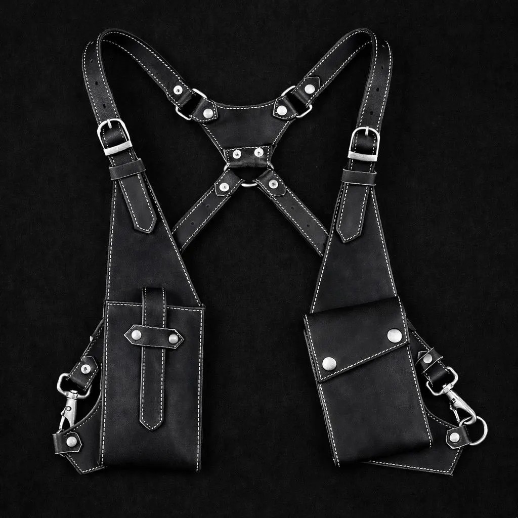 Mobile Holster Adjustable Harness white stitch Vintage Shoulder Holster Pouch