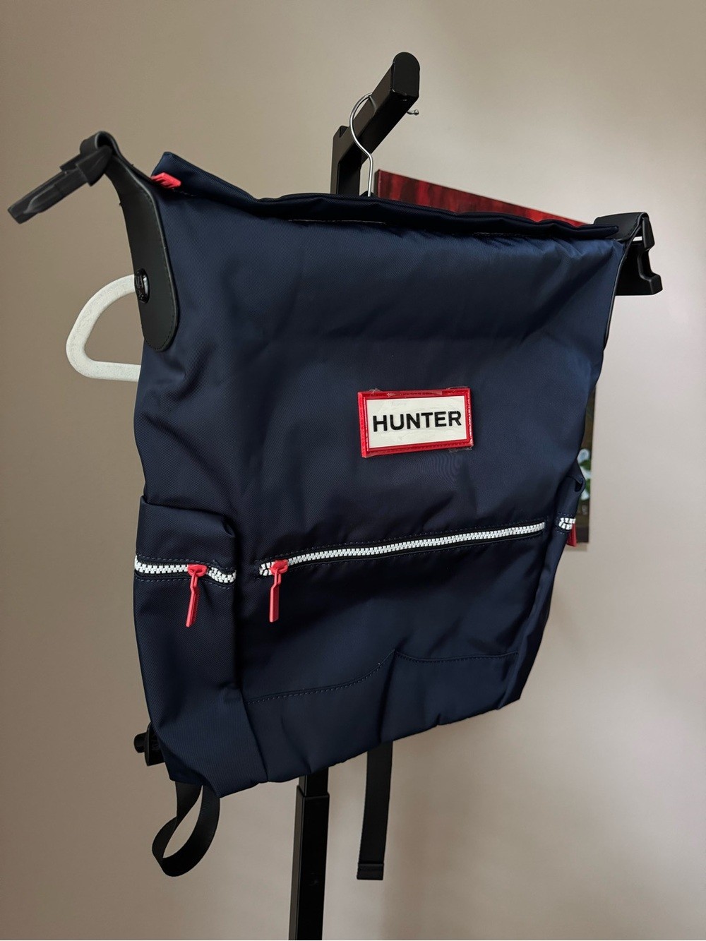 Hunter Black Navy Nylon Backpack with Red Accents – Everyday back pack