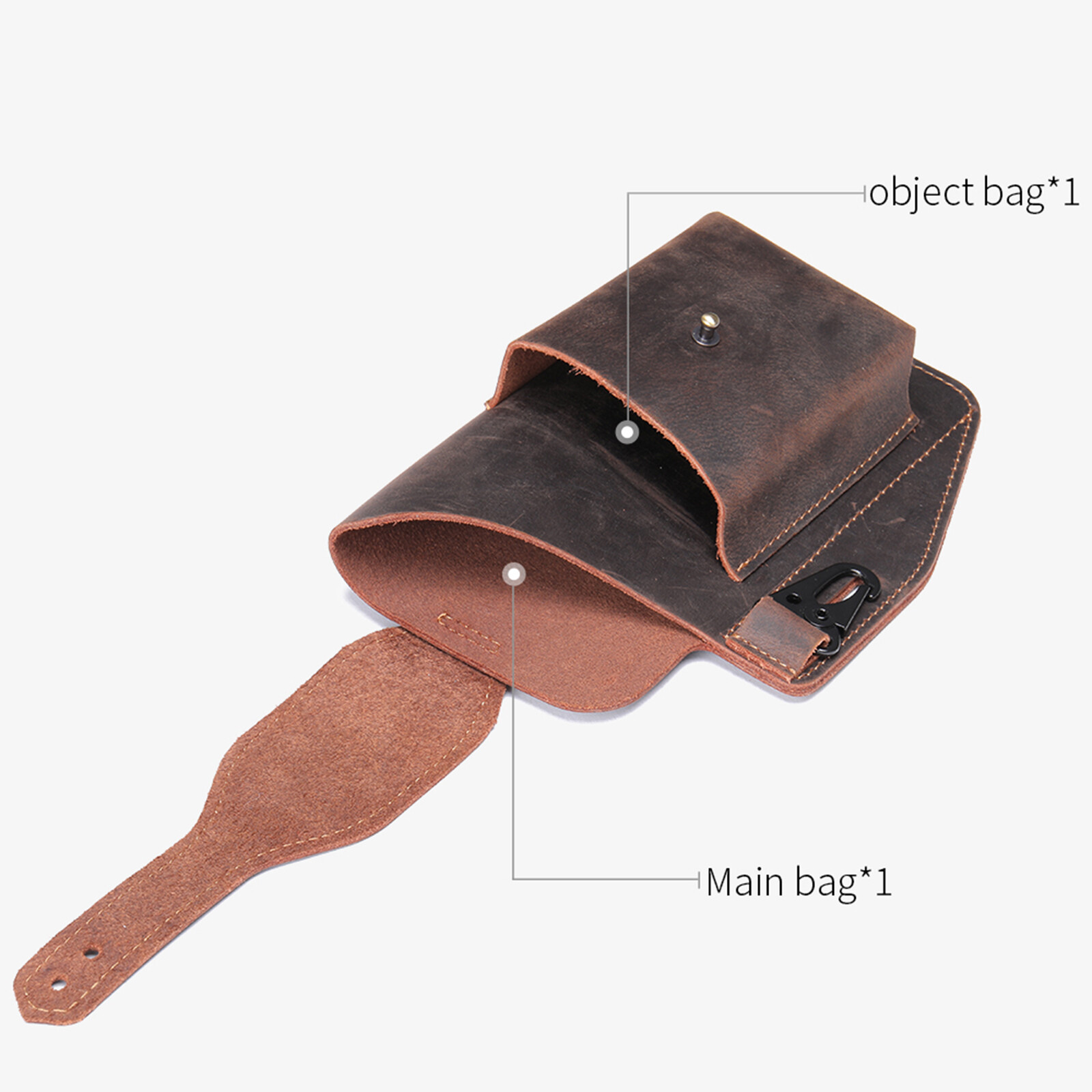 Men’s Leather Belt Pouch Phone Holder with Key Clip Vintage Waist Bag
