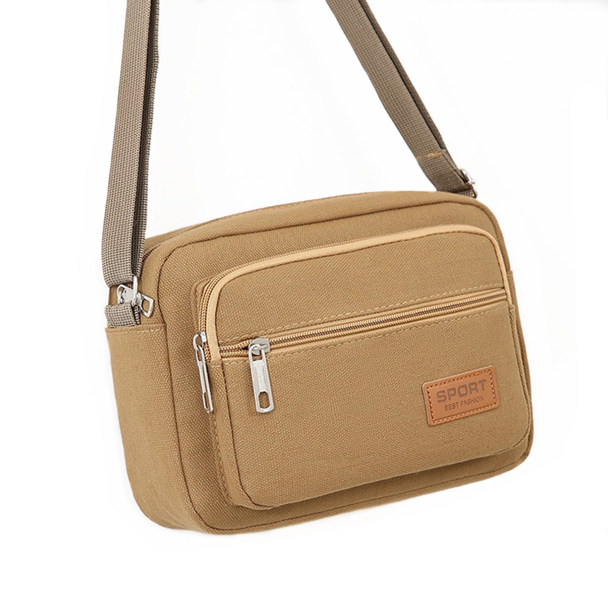 Men’s Shoulder Bag Casual Crossbody Bag Canvas Fabric Multi Pocket Design