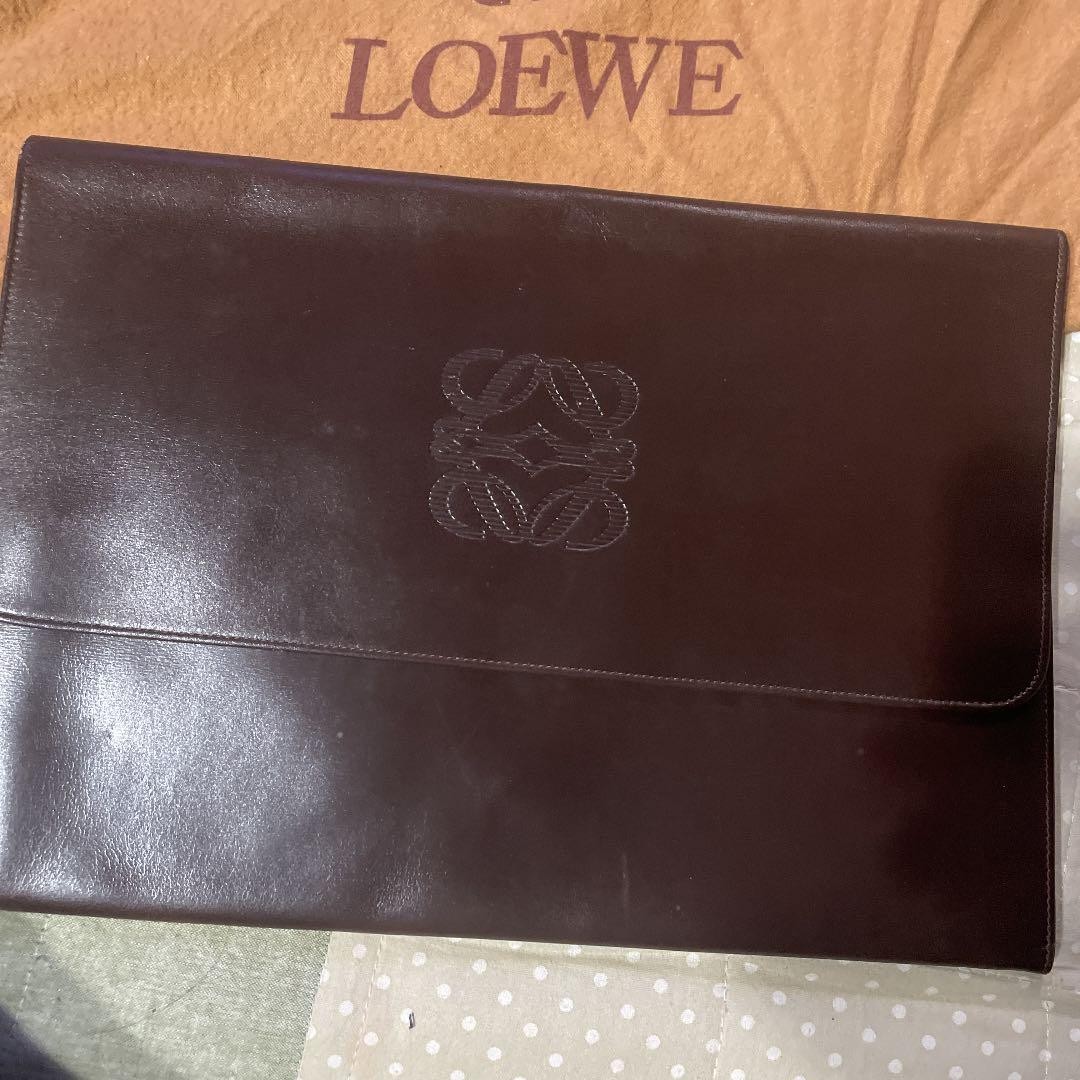 LOEWE Vintage Brown Men’s Document Case Embossed Anagram Logo 34x24cm Auth