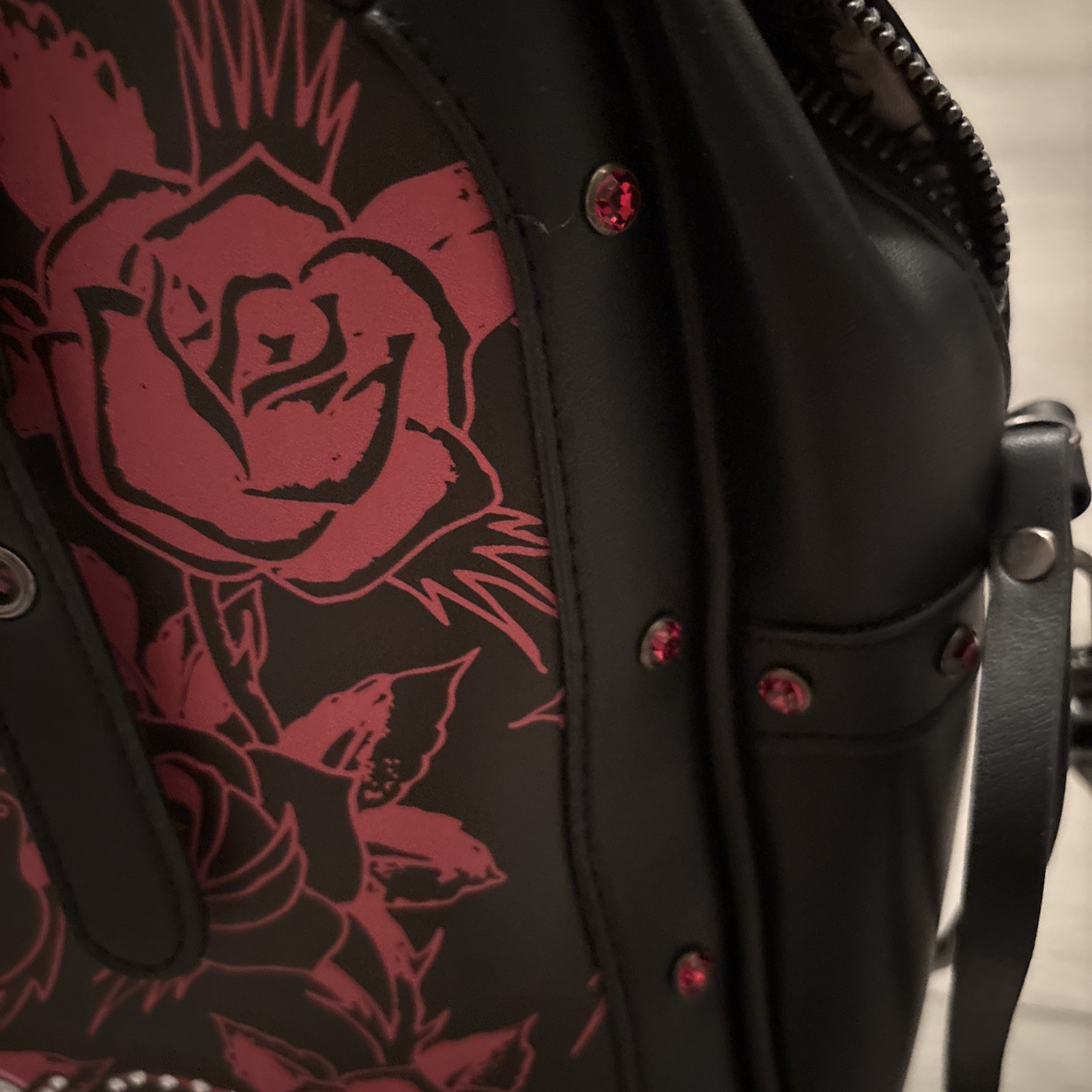 Ed Hardy Large Leather Tote Shoulder Bag Skull Roses Studded Rhinestone