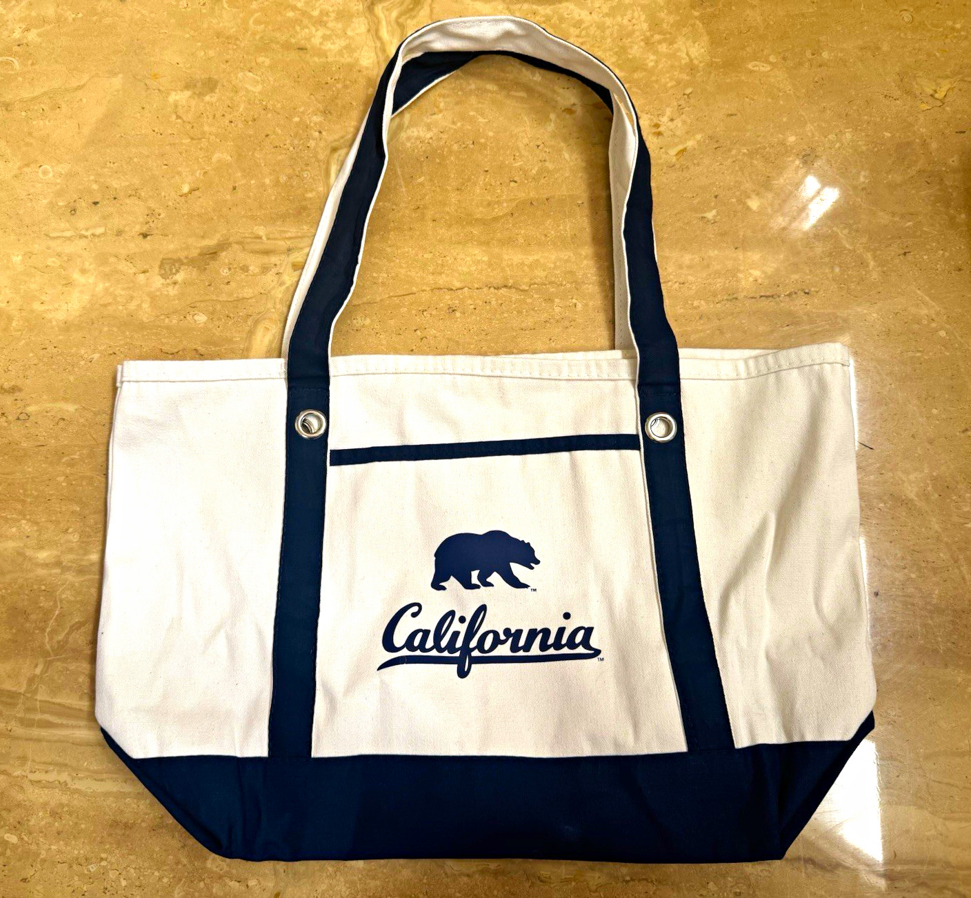 California Theme Unisex Tote Bag, White/Blue, Double Handles, Travel Casual
