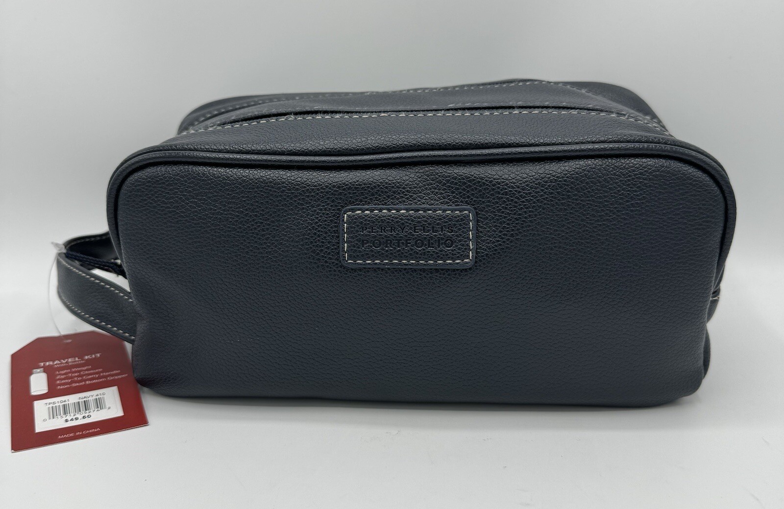 Perry Ellis Portfolio Double-Zip Travel Kit w/Bottle, Navy, NWT