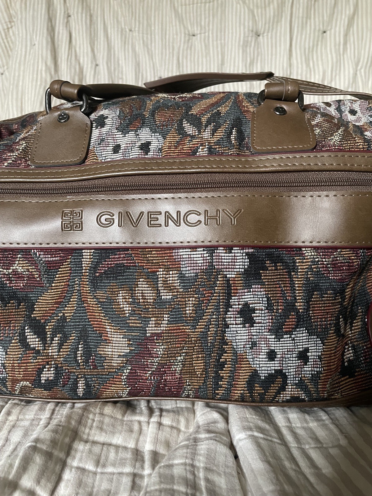 80s-90s Givenchy Bag, Floral Tapestry duffle style made in Korea vintage line