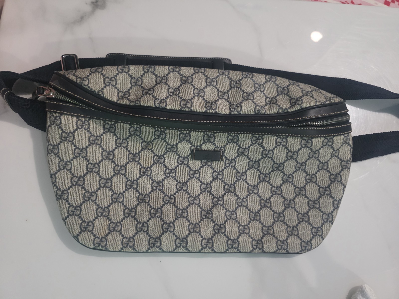 Auth Gucci GG Imprime PVC Leather Black Belt Bag