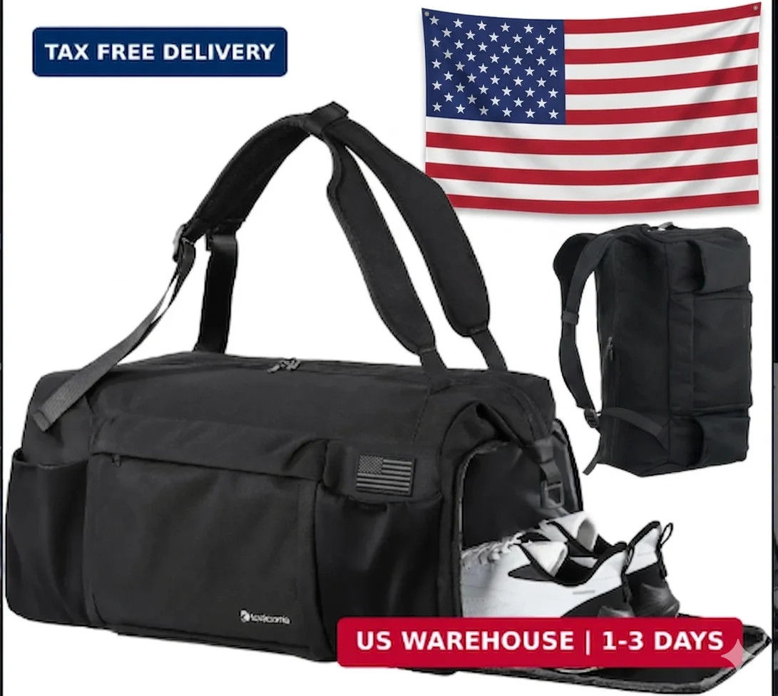 Gym Bag for Men with Shoes Compartment and Wet Pocket Convertible Duffle Bag and