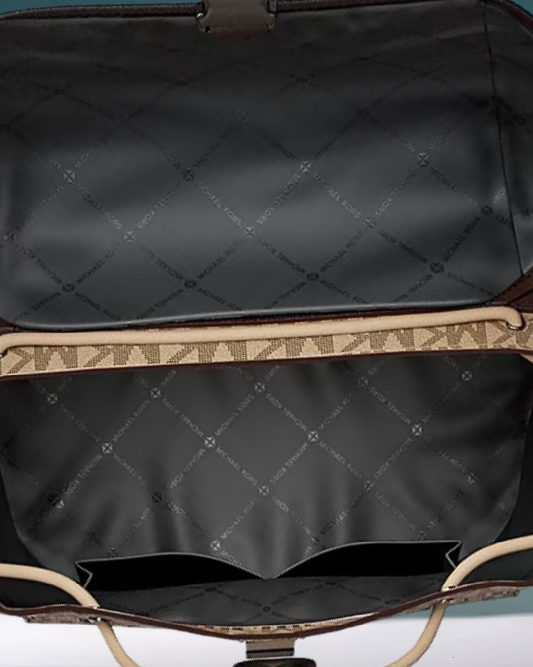 Michael Kors Cooper Men MK Logo Print Canvas Travel School Pocket Backpack Camel