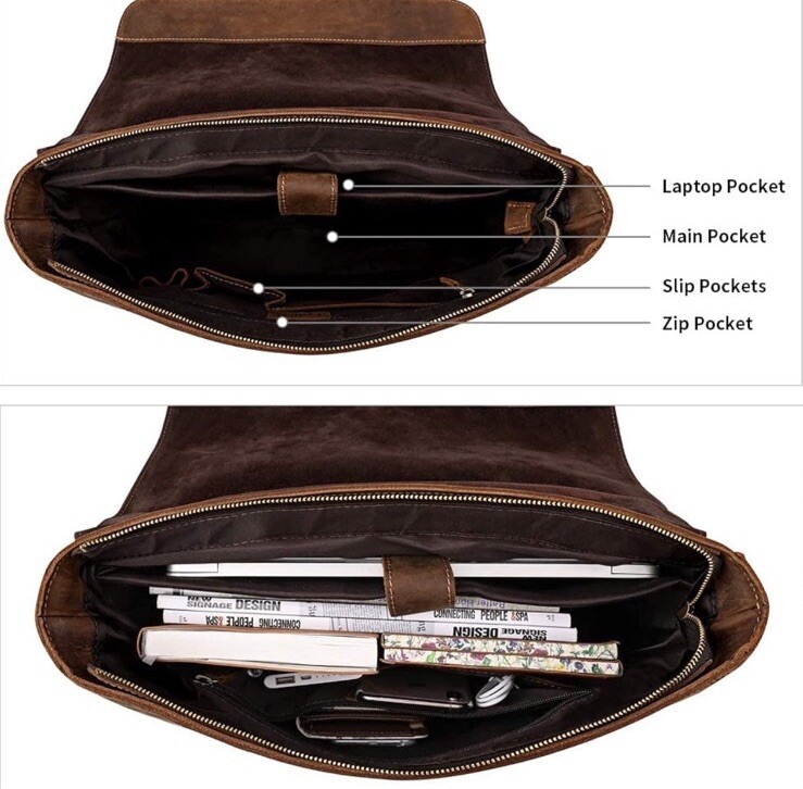 NEW 💼 Kattee Brown Leather Laptop Briefcase