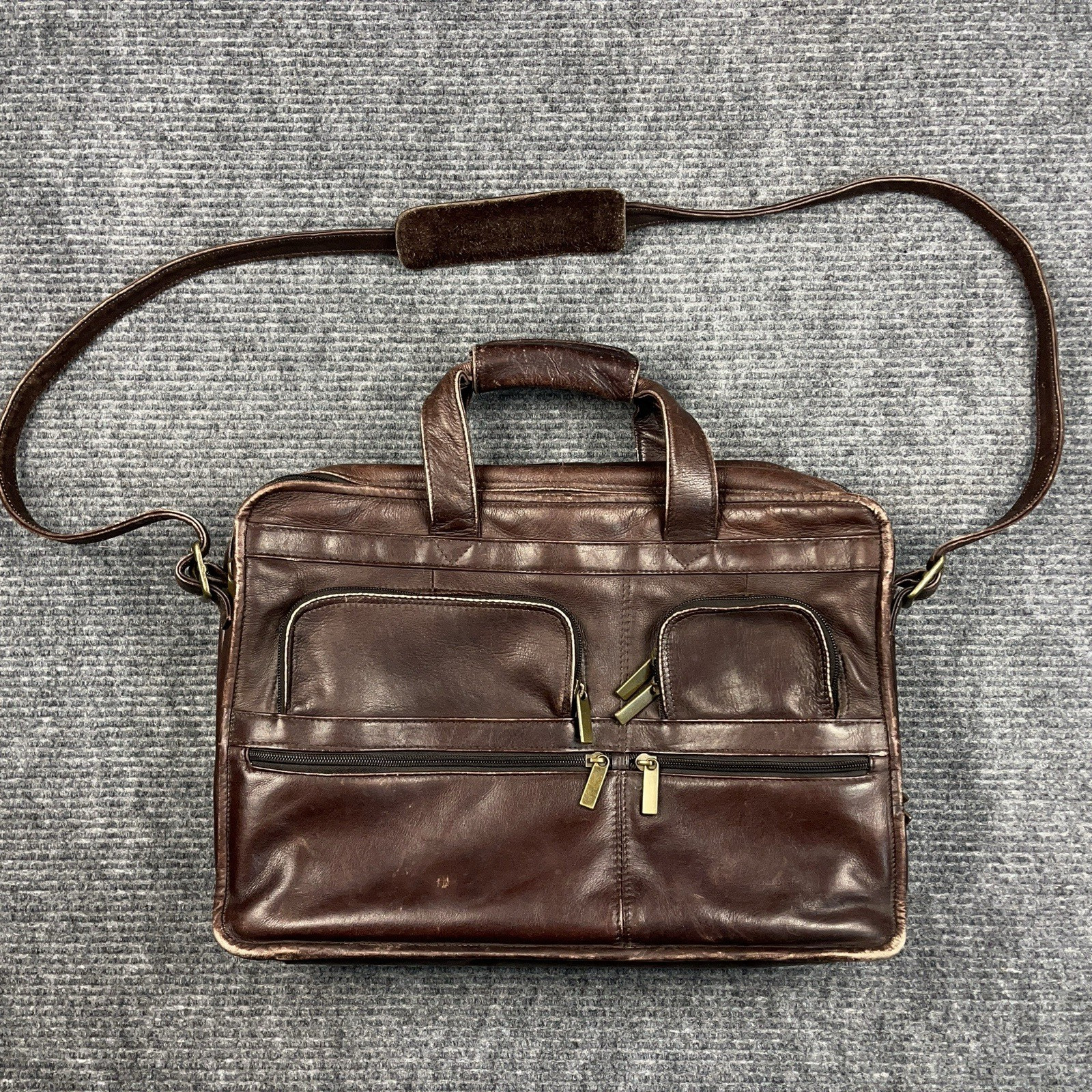 Vintage Genuine Leather Briefcase Laptop Bag Organizer Dark Brown