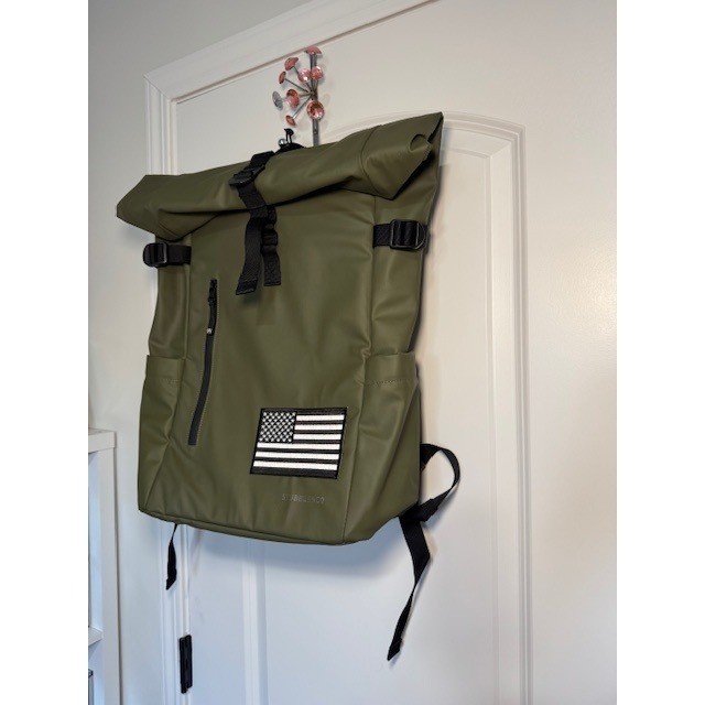 Stubble & Co Roll Top Backpack Olive Green Waterproof Commuter Bag