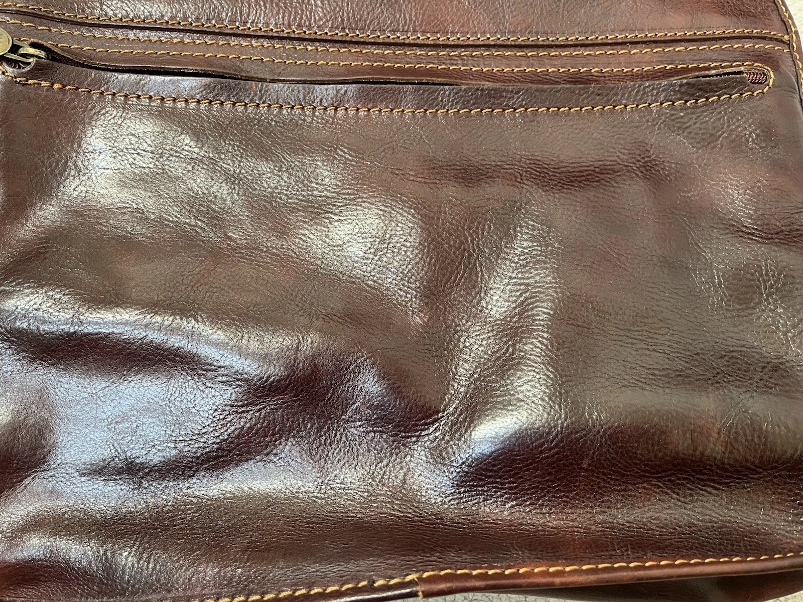Italian Leather Messenger Computer Commuter Briefcase Bag Brown Strap Snap