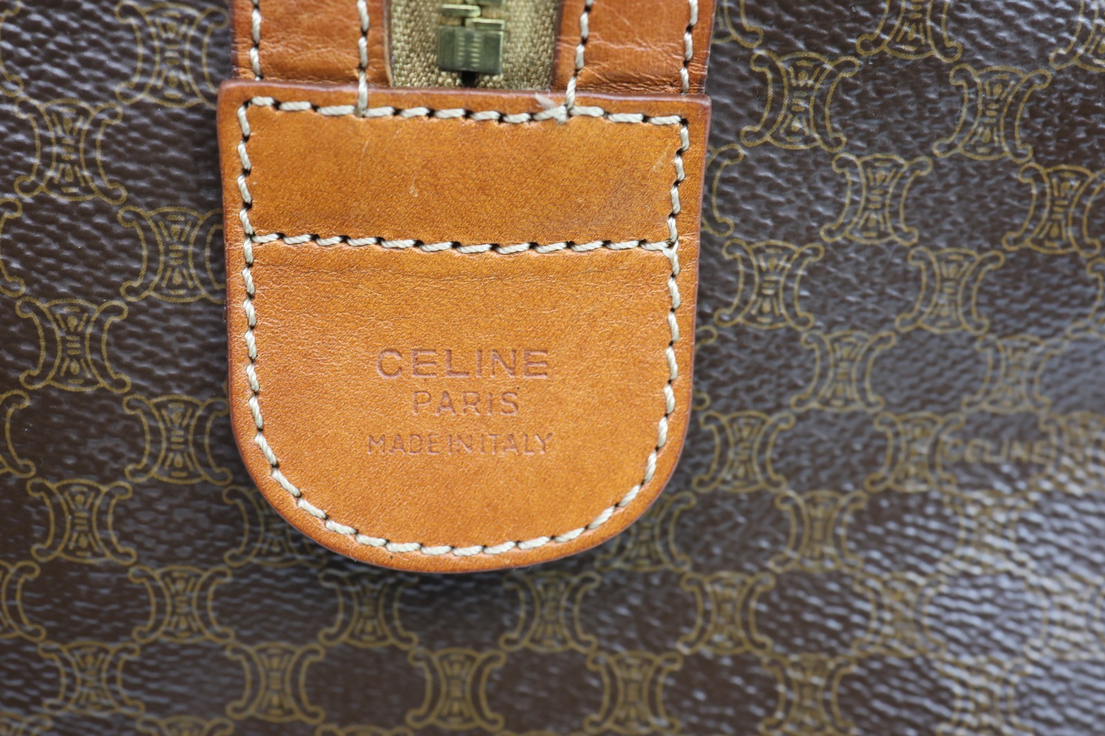 Authentic CELINE Macadam Boston Bag 35cm Brown PVC Leather Travel Handbag Vintag