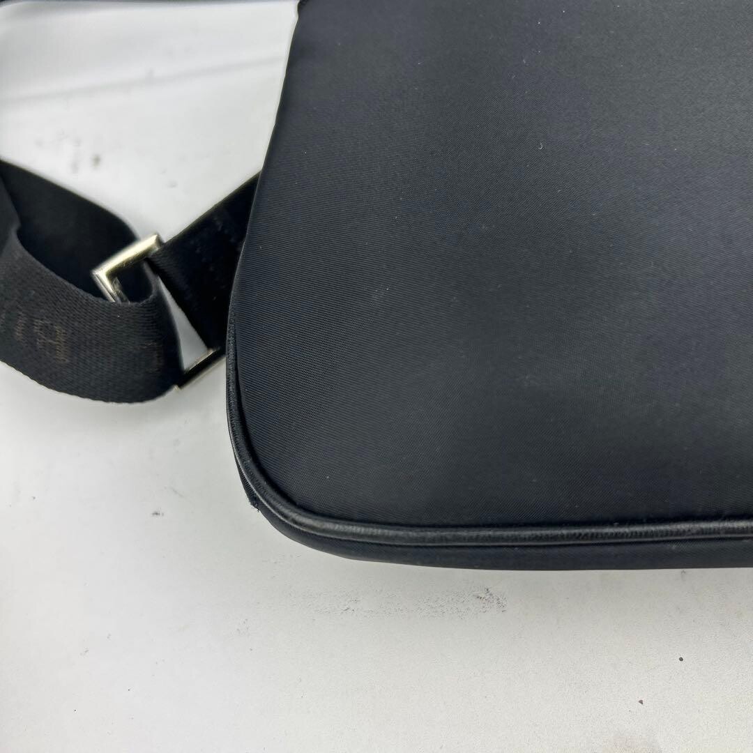 Burberry Black Label Mens Nylon Shoulder Bag Nova Check Logo Plate Black